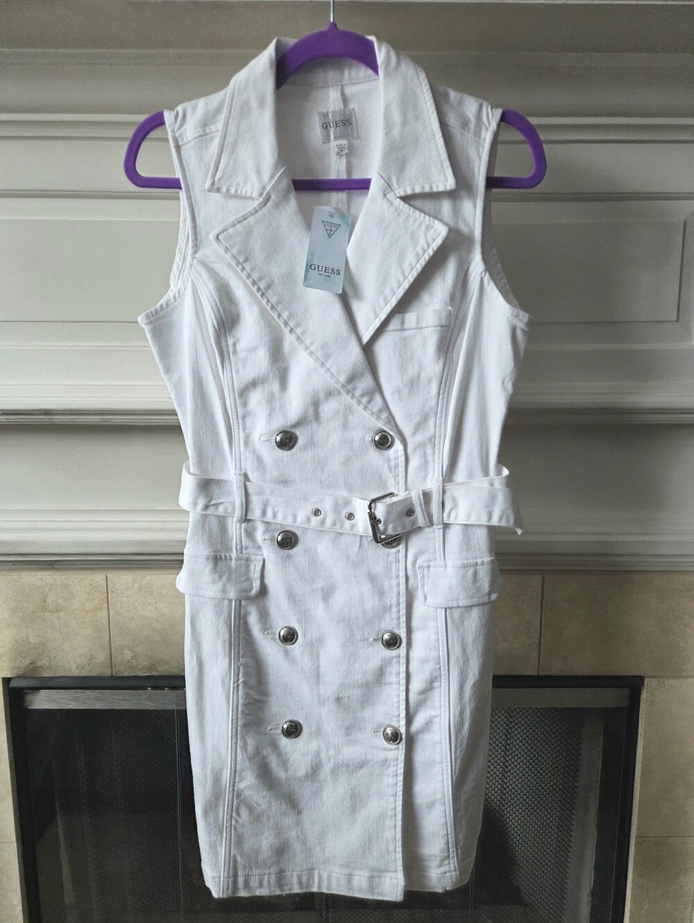 GUESS Anela White Denim Trench Dress Sleeveless Mini NWT Size S